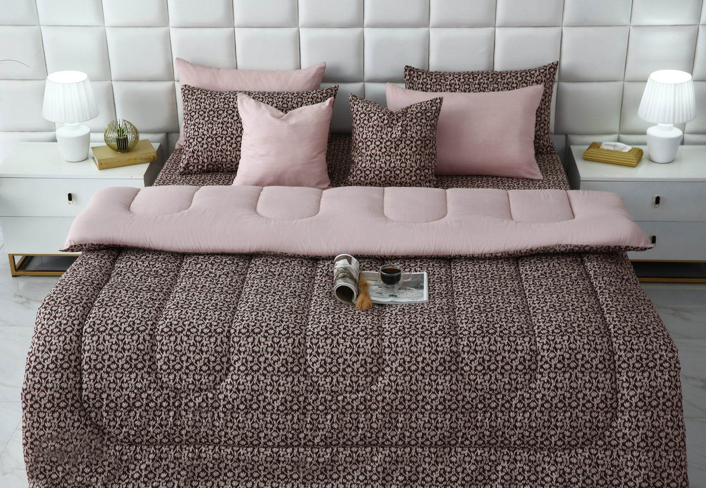 8 PCs Winter Razai SetCoral Reef Comforters Apricot