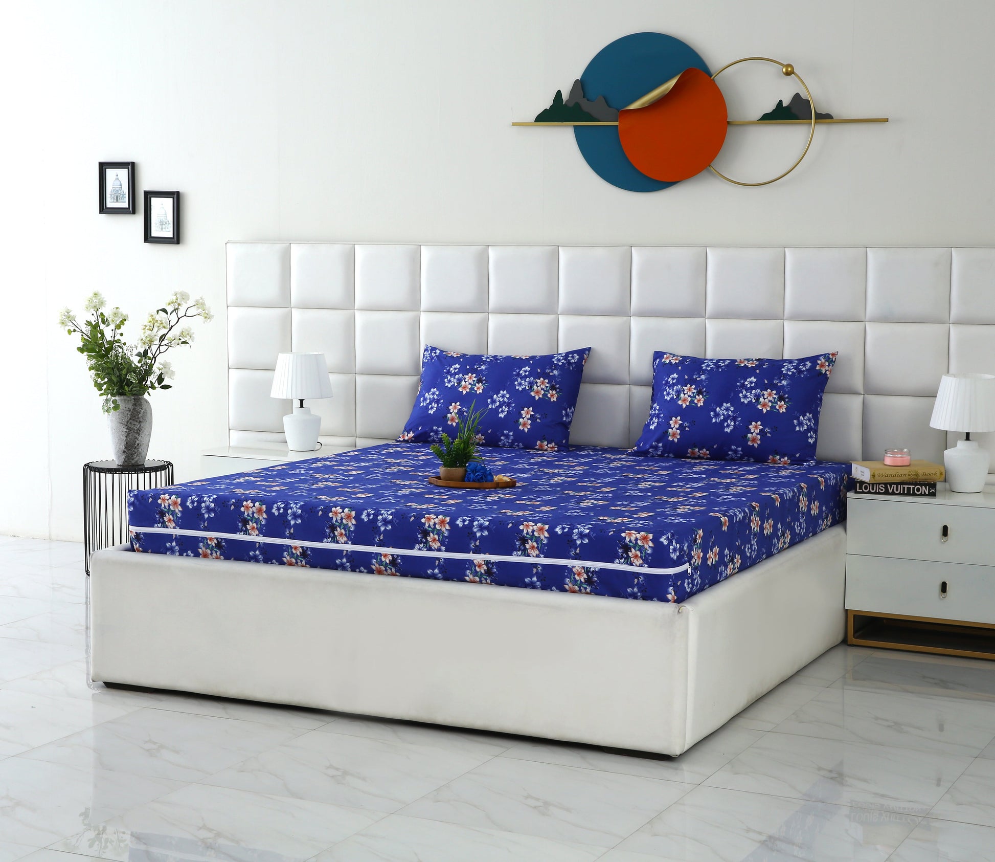Zipper Mattress Cover Printed-Phlox Protectors Apricot