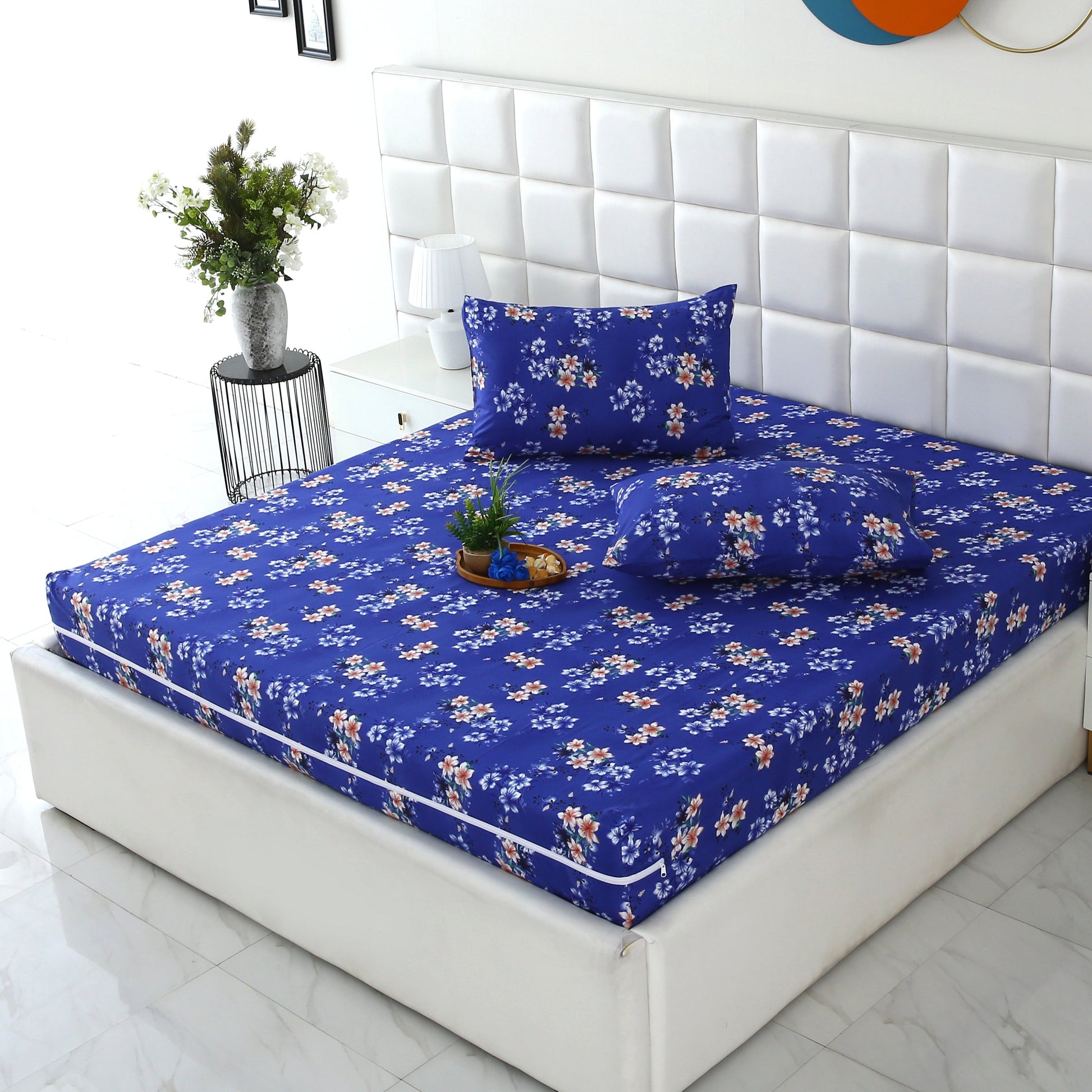 Zipper Mattress Cover Printed-Phlox Protectors Apricot