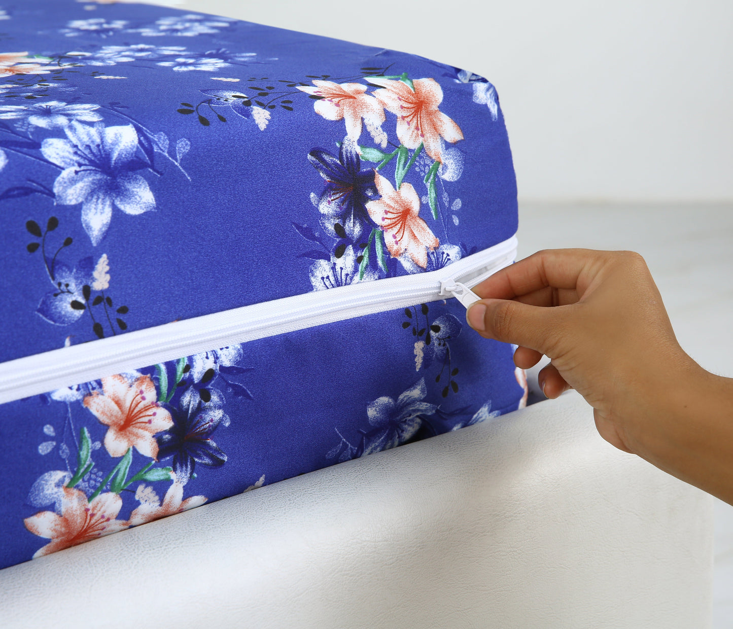 Zipper Mattress Cover Printed-Phlox Protectors Apricot