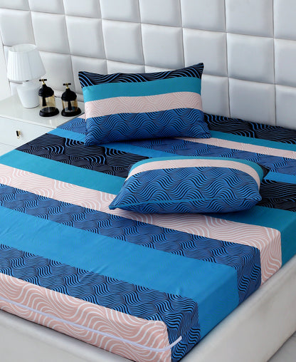 Zipper Mattress Cover Printed-Aqua Waves Protectors Apricot