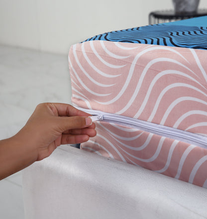 Zipper Mattress Cover Printed-Aqua Waves Protectors Apricot