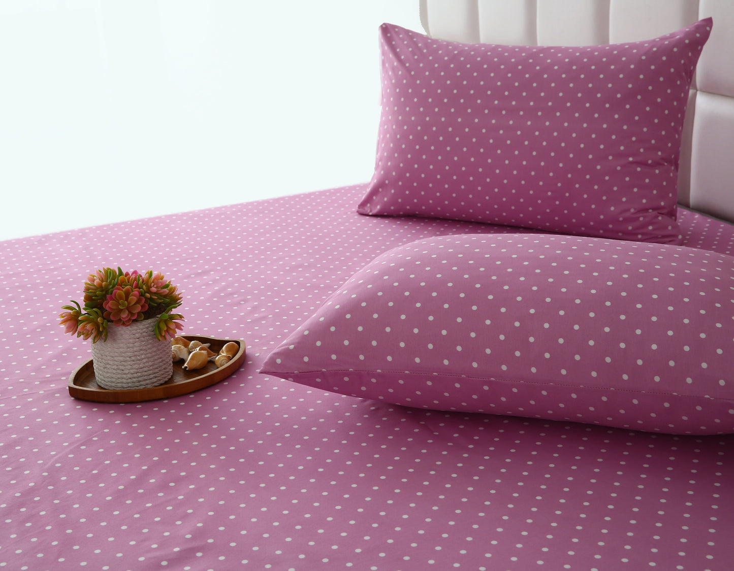 2Pcs Single Bed Sheet- Lilac Polka single bed sheet Apricot