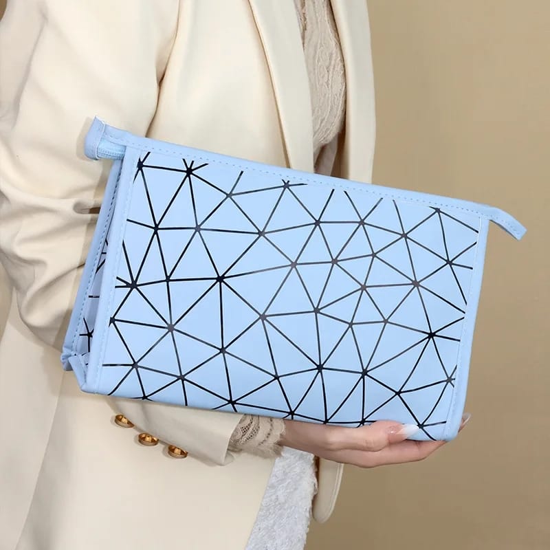 Geometric Diamond Grid PU Frosted Makeup Bag Cosmetic Pouches Apricot