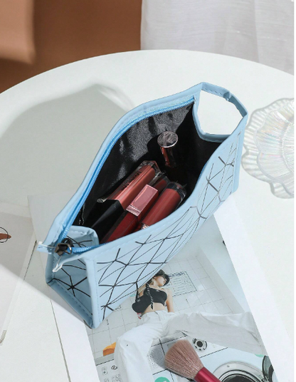 Geometric Diamond Grid PU Frosted Makeup Bag Cosmetic Pouches Apricot