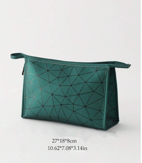 Geometric Diamond Grid PU Frosted Makeup Bag Cosmetic Pouches Apricot