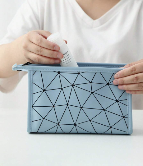 Geometric Diamond Grid PU Frosted Makeup Bag Cosmetic Pouches Apricot