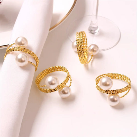 Gold Color Napkin Holder Rings-Spring Pearls Kitchen Apricot