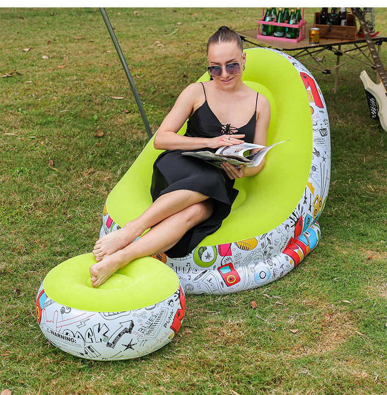 Inflatable Graffiti Sofa with Foot Stool(SA2510-031)GREEN Apricot