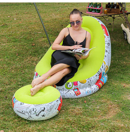 Inflatable Graffiti Sofa with Foot Stool(SA2510-031)GREEN Apricot