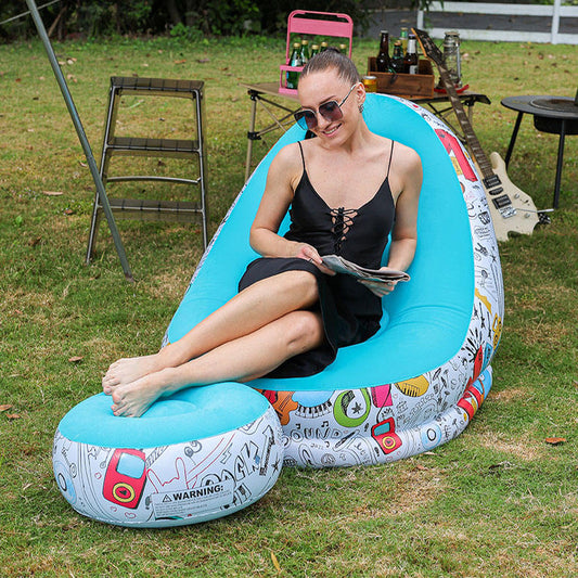 Inflatable Graffiti Sofa with Foot Stool(SA2510-031)BLUE Apricot