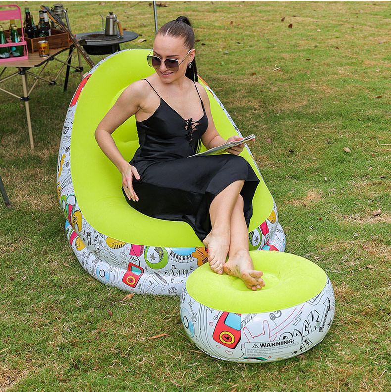 Inflatable Graffiti Sofa with Foot Stool(SA2510-031)GREEN Apricot