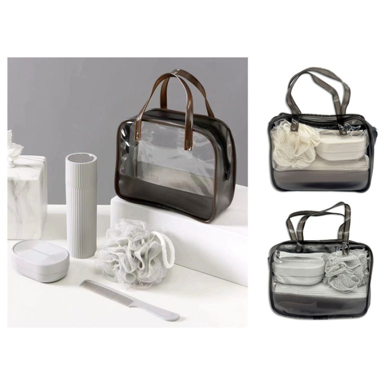 4Pcs Acrylic Travel Personal Tools With Bag-SA2408-293 Cosmetic Pouches Apricot