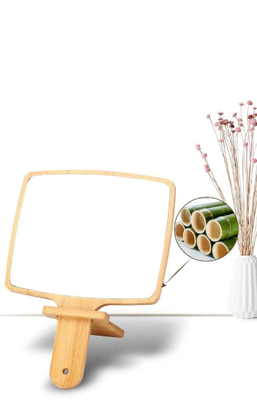 Handheld Portable Mirror-Wooden(SA2405-55) Mirror Apricot