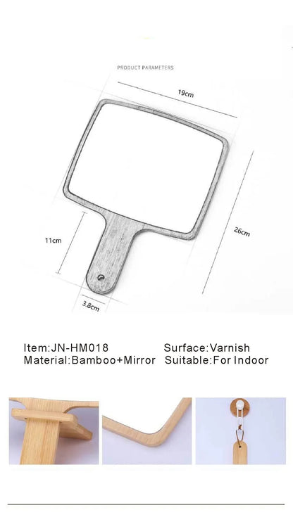 Handheld Portable Mirror-Wooden(SA2405-55) Mirror Apricot