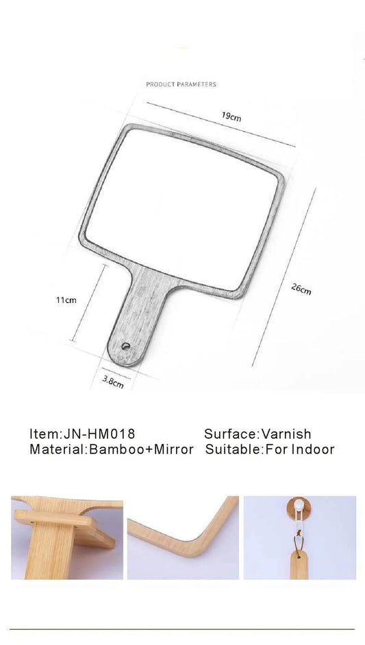 Handheld Portable Mirror-Wooden(SA2405-55) Mirror Apricot