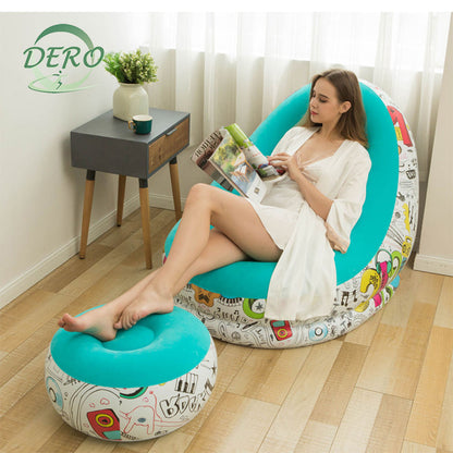 Inflatable Graffiti Sofa with Foot Stool(SA2510-031)BLUE Apricot