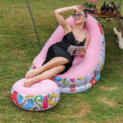 Inflatable Graffiti Sofa with Foot Stool(SA2510-031)PINK Apricot