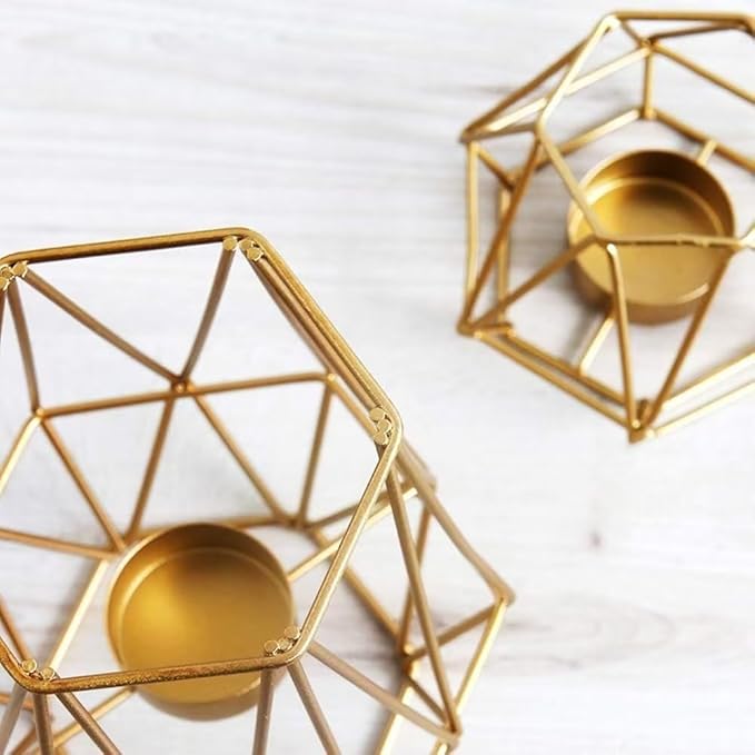 Hexagon Shaped Metal Candle Stand-(14306)Golden(SA2405-17) Candle Stand Apricot