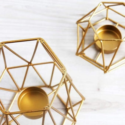Hexagon Shaped Metal Candle Stand-(14306)Golden(SA2405-17) Candle Stand Apricot