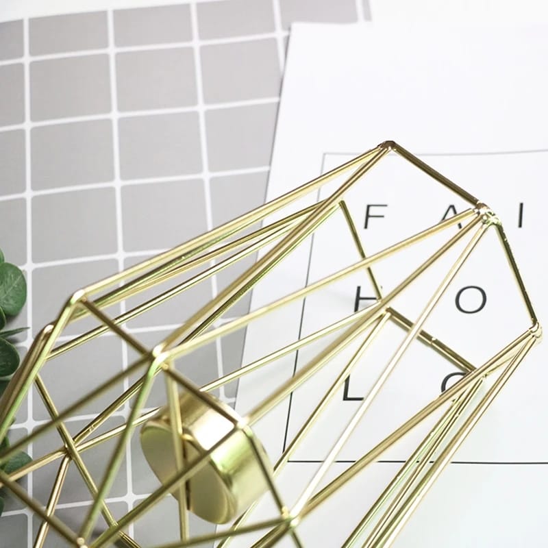 Hexagon Shaped Metal Candle Stand-(14306)Golden(SA2405-17) Candle Stand Apricot