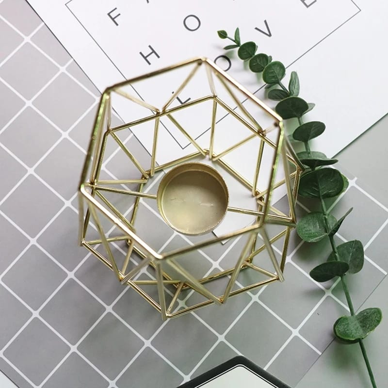 Hexagon Shaped Metal Candle Stand-(14306)Golden(SA2405-17) Candle Stand Apricot