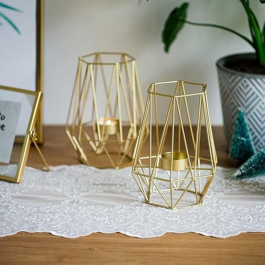 Hexagon Shaped Metal Candle Stand-(14306)Golden(SA2405-17) Candle Stand Apricot