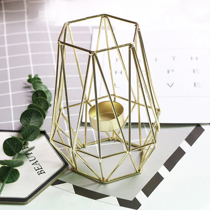 Hexagon Shaped Metal Candle Stand-(14306)Golden(SA2405-17) Candle Stand Apricot