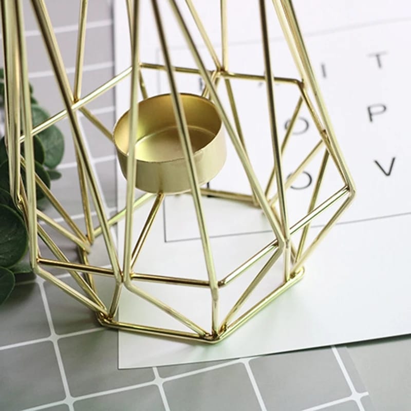Hexagon Shaped Metal Candle Stand-(14306)Golden(SA2405-17) Candle Stand Apricot