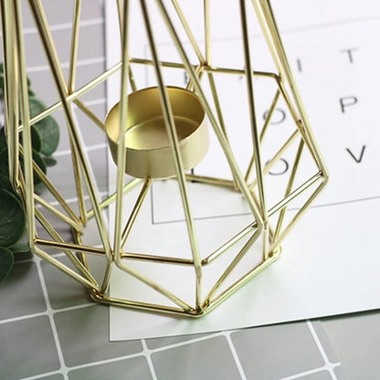 Hexagon Shaped Metal Candle Stand-(14306)Golden(SA2405-17) Candle Stand Apricot