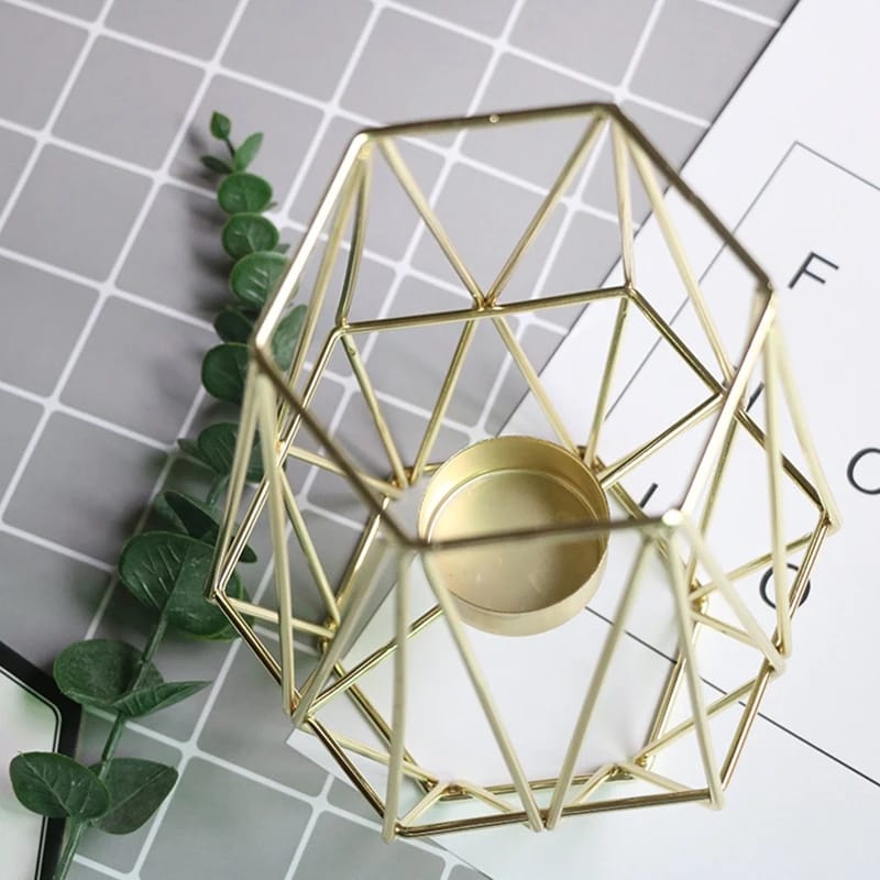 Hexagon Shaped Metal Candle Stand-(14306)Golden(SA2405-17) Candle Stand Apricot