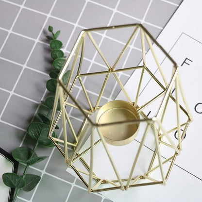 Hexagon Shaped Metal Candle Stand-(14306)Golden(SA2405-17) Candle Stand Apricot