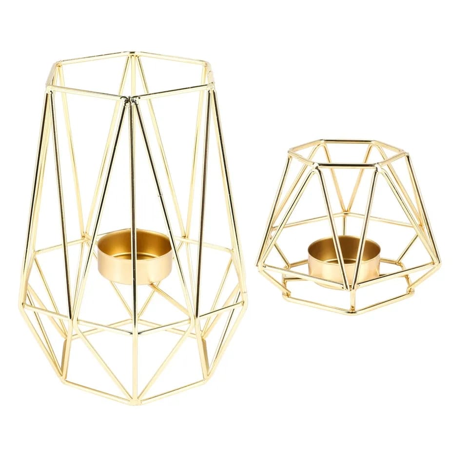 Hexagon Shaped Metal Candle Stand-(14306)Golden(SA2405-17) Candle Stand Apricot