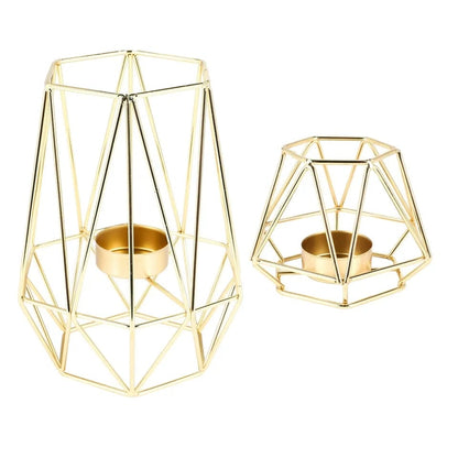 Hexagon Shaped Metal Candle Stand-(14306)Golden(SA2405-17) Candle Stand Apricot