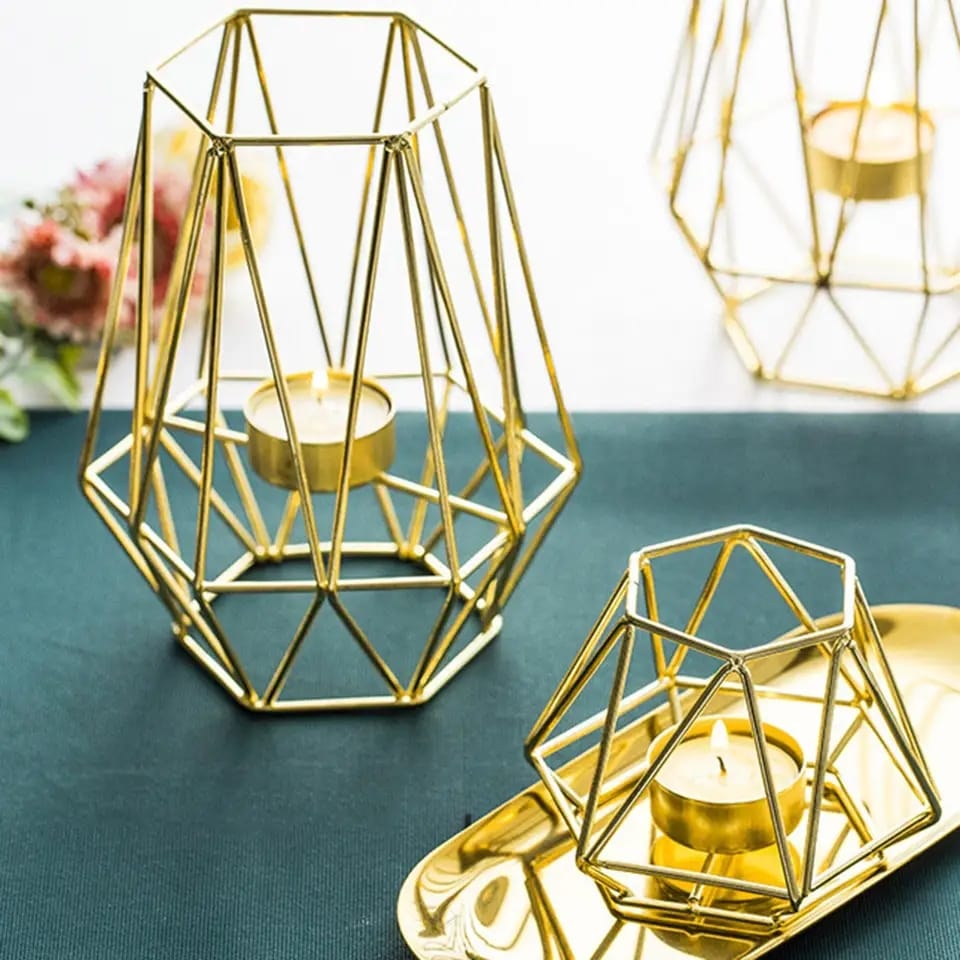 Hexagon Shaped Metal Candle Stand-(14306)Golden(SA2405-17) Candle Stand Apricot
