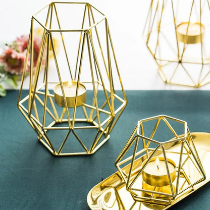 Hexagon Shaped Metal Candle Stand-(14306)Golden(SA2405-17) Candle Stand Apricot