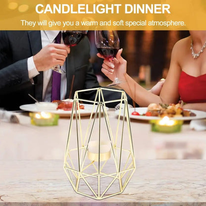 Hexagon Shaped Metal Candle Stand-(14306)Golden(SA2405-17) Candle Stand Apricot