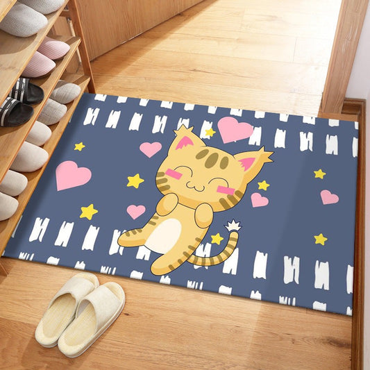 Kids Anti-Slip Door Mat (314)-Cartoonic Cat Door Mats Apricot   