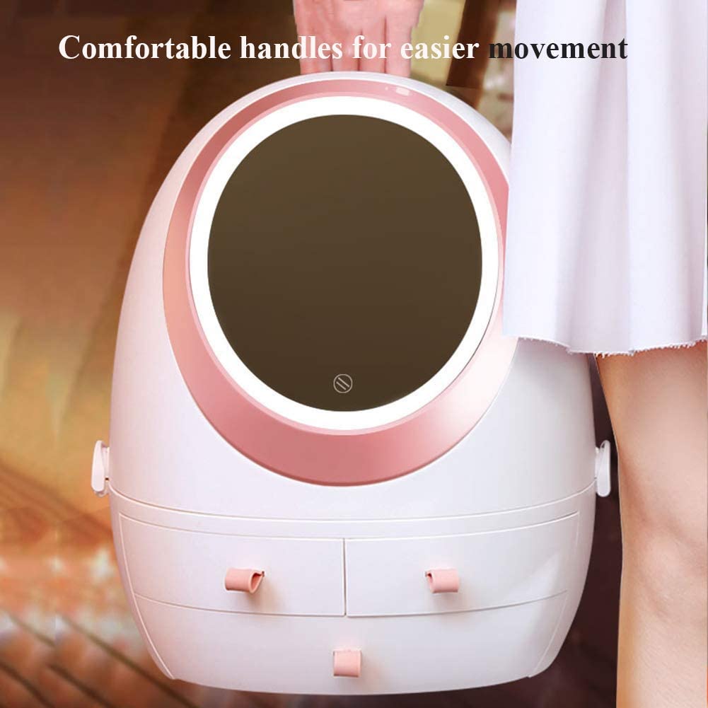 LED Mirror Curvy Cosmetics Storage Box Cosmetic Organizer Apricot   