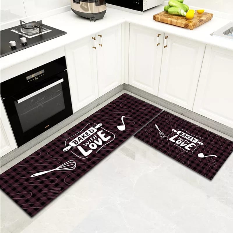 Anti slip Kitchen Floor Mat Set-Baked With Love Rugs Apricot
