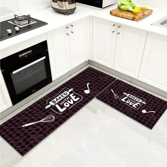 Anti slip Kitchen Floor Mat Set-Baked With Love Rugs Apricot
