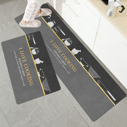 Anti slip Kitchen Floor Mat Set- Love Cooking