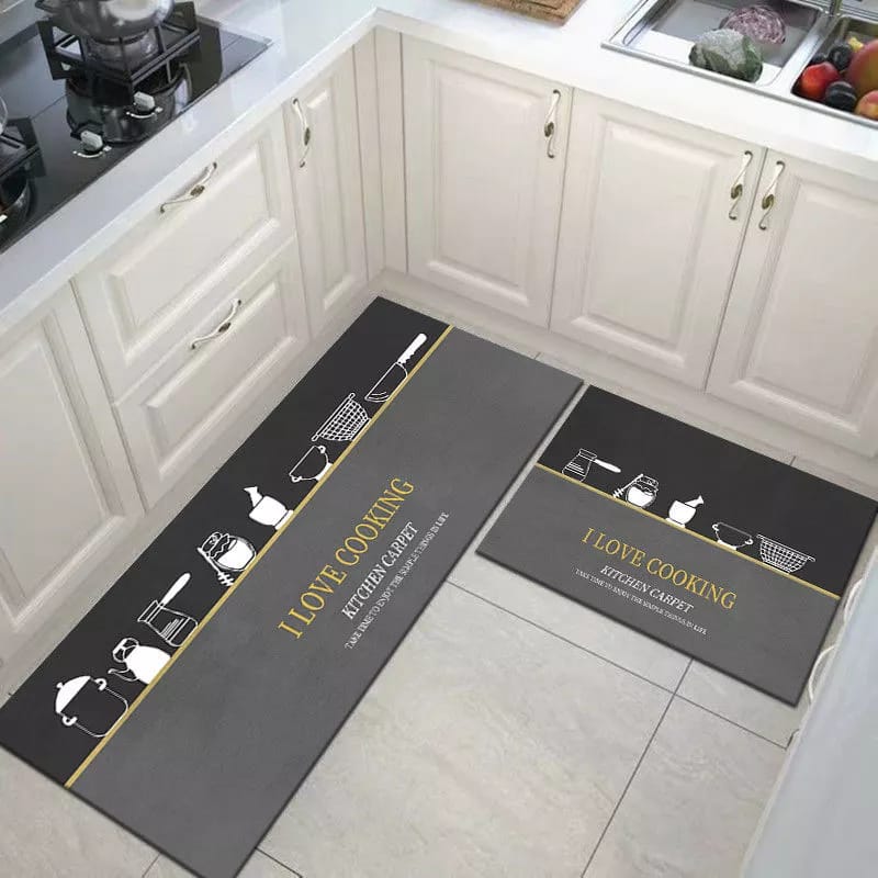 Anti slip Kitchen Floor Mat Set- Love Cooking