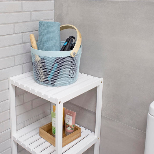 Mesh Steel Basket with Wooden Handle-Round Green Fruit Baskets Apricot   