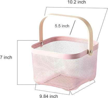 Mesh Steel Basket with Wooden double Handle Fruit Baskets Apricot