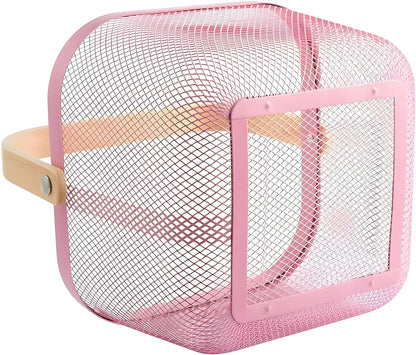 Mesh Steel Basket with Wooden double Handle Fruit Baskets Apricot
