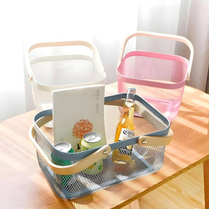 Mesh Steel Basket with Wooden double Handle Fruit Baskets Apricot