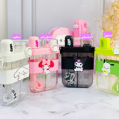 2 in 1 Cute Cartoon Dual Compartment Water Bottle with Straw (SA2510-148) Apricot