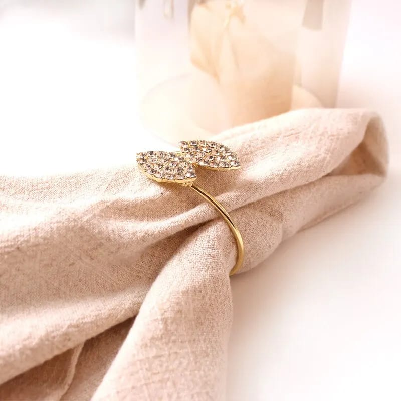 Napkin Holder Rings-Golden Dual Leaf Kitchen Apricot   