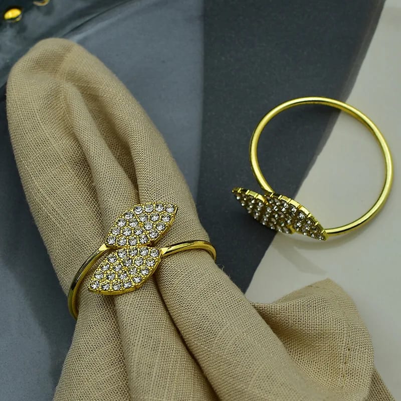 Napkin Holder Rings-Golden Dual Leaf Kitchen Apricot   